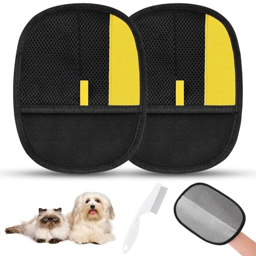 SAWMONG Pet Hair Removal Glove, 2Pcs Cat & Dog Reusable Pet Hair Remover Gloves New Upgrade, Grooming Pet Hair Remover Tool, Alternative to Lint Rollers - Black