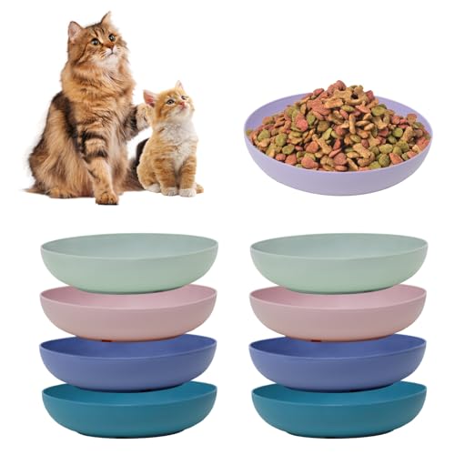 [8 Pack] Cat Dishes Whisker Friendly, Shallow Wide Pet Food and Water Bowl, Durable Wheat Straw Cat Bowls for Indoor Outdoor Cats - dark color