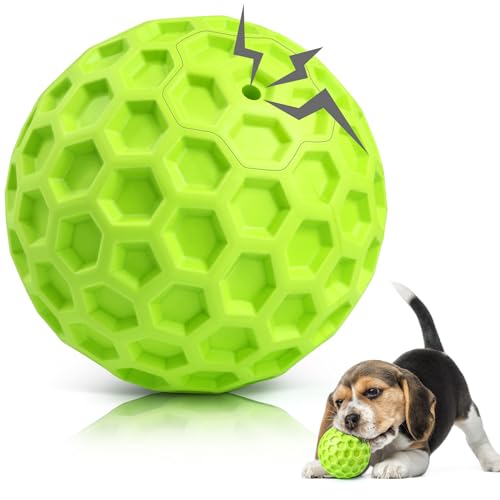 DISSKNIC Indestructible Squeaky Dog Ball, Relieves Anxiety, Cleans Teeth, Interactive Chew Toy for Aggressive Chewers, Dog Toy for Large Breeds, Outdoor Waterproof - Large / Green