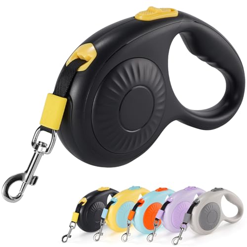 JSXD 360° Tangle-Free Retractable Dog Leash with One-Handed Brake, Pause, Lock, 10 ft Strong Nylon Tape Pet Walking Leash,Suitable for Cats, Small and Medium Dogs up to 66 lbs (Purple, 10 ft) - Black / 10 ft