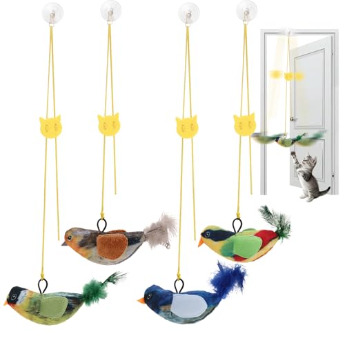 Cat Insect Feather Toys Replacement Cat Toy Wand Refills, 6 Pieces Natural Insect Cat Toy Feathers Refill, Interactive Cat Teaser Wand Attachments, with Bell - Style 9