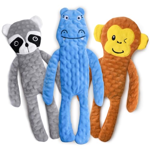 SHARLOVY Dog Squeaky Toy No Stuffing 6 Pack, Dog Toys Crinkle for Small Puppy, Durable Chew Plush Cute Animals Natural for Teething Pet - For Medium and Large Breed / 3 Pack