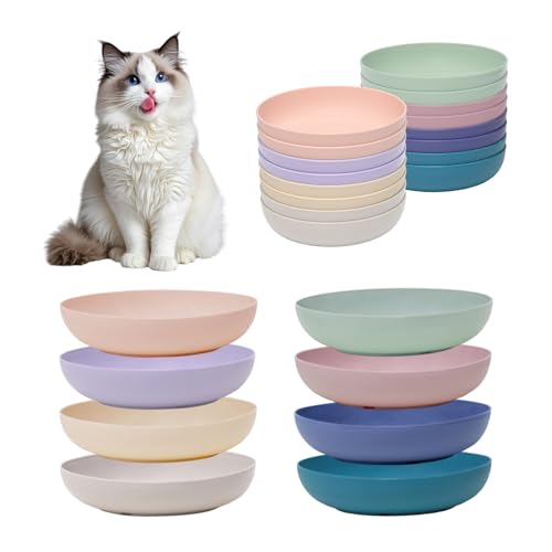 [8 Pack] Cat Dishes Whisker Friendly, Shallow Wide Pet Food and Water Bowl, Durable Wheat Straw Cat Bowls for Indoor Outdoor Cats - 16pcs