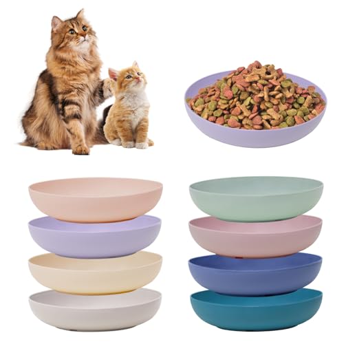 [8 Pack] Cat Dishes Whisker Friendly, Shallow Wide Pet Food and Water Bowl, Durable Wheat Straw Cat Bowls for Indoor Outdoor Cats - 8 color