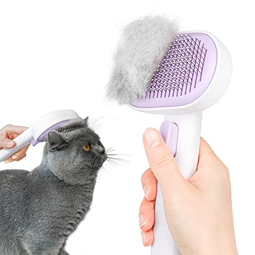 Aumuca Cat Brush for Shedding, Cat Brushes for Indoor Cats, Cat Brush for Long or Short Haired Cats, Cat Grooming Brush Cat Comb for Kitten Rabbit Massage Removes Loose Fur - Purple