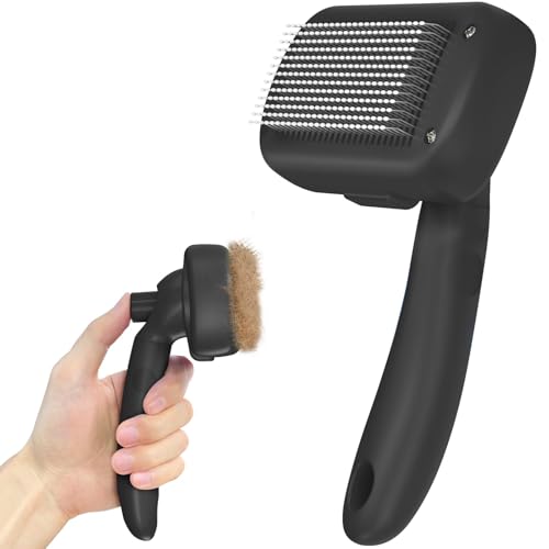 Dipoo Self Cleaning Shedding Brush - Skin Friendly Grooming Tool for Dogs, Cats, and Puppies, Deshedding and Hair Removal for Long and Short Haired Pets, Black - Black