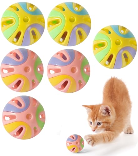 Colorful Cat Toy Balls with Bell 6PCS, Interactive Hollow Design, Plastic, Training Exercise Toy(2 in 1 2P) - 2 in 1 2P