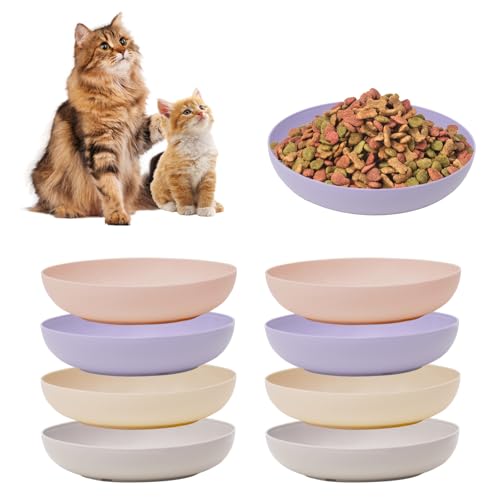 [8 Pack] Cat Dishes Whisker Friendly, Shallow Wide Pet Food and Water Bowl, Durable Wheat Straw Cat Bowls for Indoor Outdoor Cats - light color