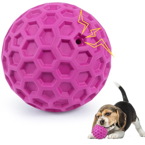 DISSKNIC Indestructible Squeaky Dog Ball, Relieves Anxiety, Cleans Teeth, Interactive Chew Toy for Aggressive Chewers, Dog Toy for Large Breeds, Outdoor Waterproof - Large / Rose Red