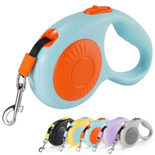 JSXD 360° Tangle-Free Retractable Dog Leash with One-Handed Brake, Pause, Lock, 10 ft Strong Nylon Tape Pet Walking Leash,Suitable for Cats, Small and Medium Dogs up to 66 lbs (Purple, 10 ft) - Blue / 10 ft