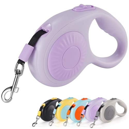 JSXD 360° Tangle-Free Retractable Dog Leash with One-Handed Brake, Pause, Lock, 10 ft Strong Nylon Tape Pet Walking Leash,Suitable for Cats, Small and Medium Dogs up to 66 lbs (Purple, 10 ft) - Purple / 10 ft