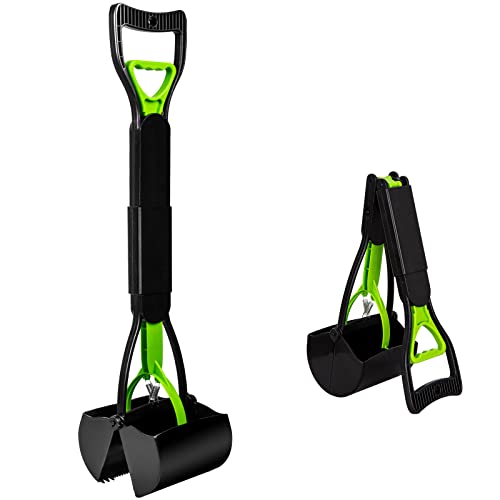 SZHLUX 28" Pooper Scooper, Foldable Dog Pooper Scooper with Unbreakable Material and Durable Spring for Grass and Gravel, Green - 28 inch / Green