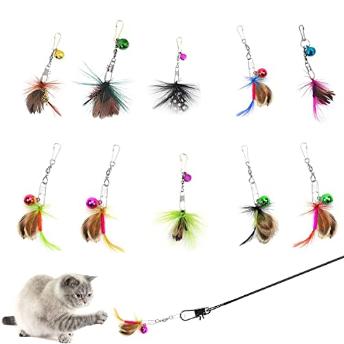Cat Insect Feather Toys Replacement Cat Toy Wand Refills, 6 Pieces Natural Insect Cat Toy Feathers Refill, Interactive Cat Teaser Wand Attachments, with Bell - Style 6