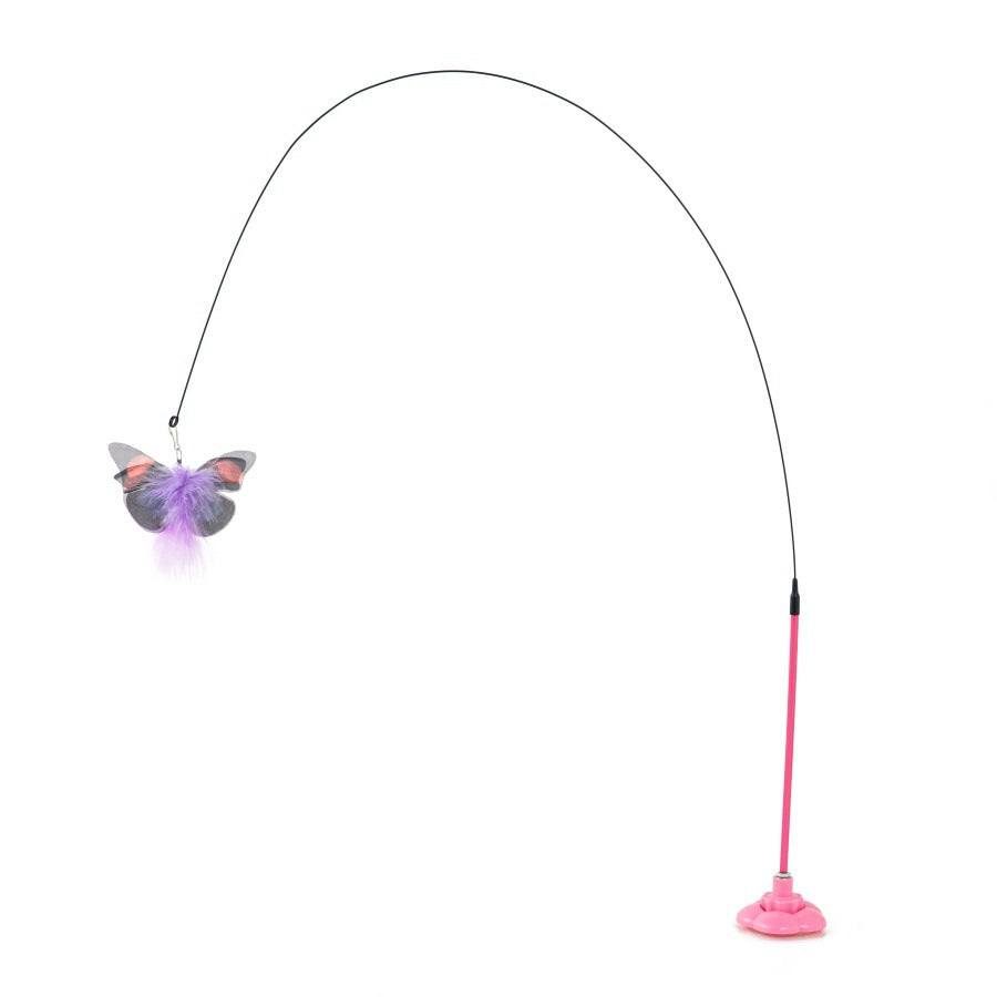 Interactive Cat Teaser Wand with Suction Cup, Butterfly & Feather Cat Toy for Indoor Cats, Self-Play Kitten Toy with Bell