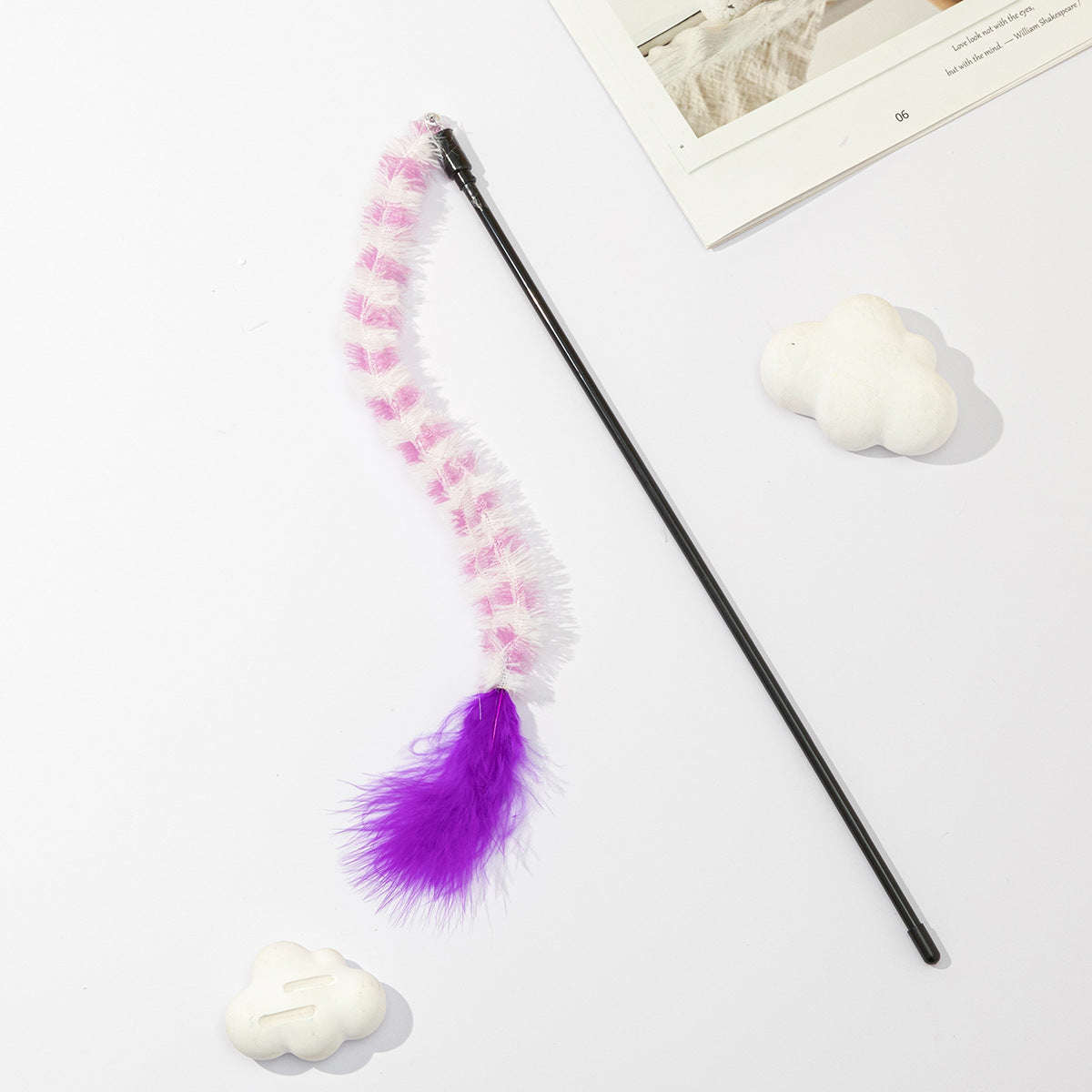 Striped Fuzzy Feather Cat Wand Toy - Interactive Teaser for Kittens & Cats