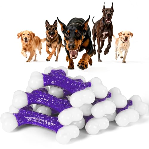 Kseroo Indestructible Dog Toys for Aggressive Chewers: Beef Flavored Hard Nylon Bone Chew Toys, Tough Dog Chew Toys for Large Dogs, Dog Toys to Keep Them Busy for Medium Large Breed (20-80 lbs), Red - 06PC-Bacon Flavor-Purple
