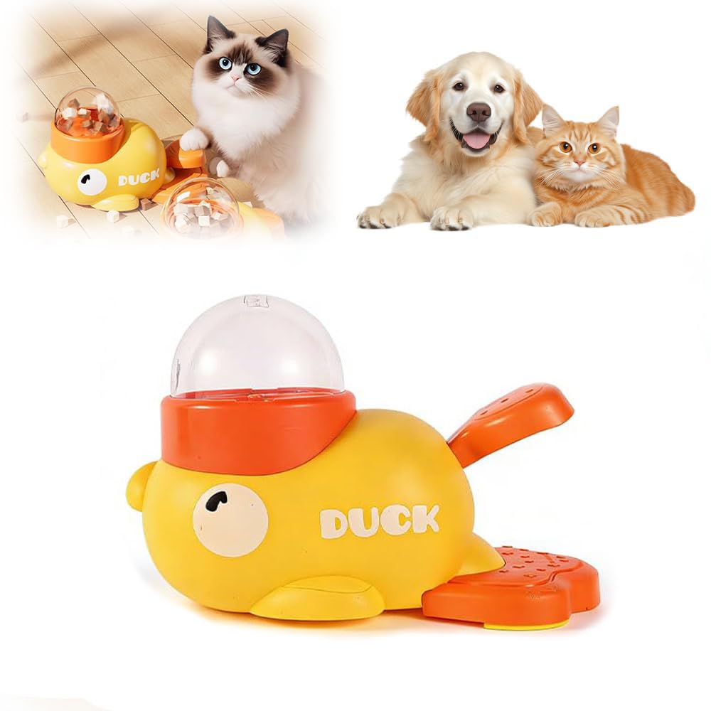Interactive Dog Treat Dispenser Toy & Slow Feeder Dog Bowls - Duck-Shaped Puzzle Toy for Mental Stimulation, Adjustable Food Outlet for Small to Medium Cats and Dogs