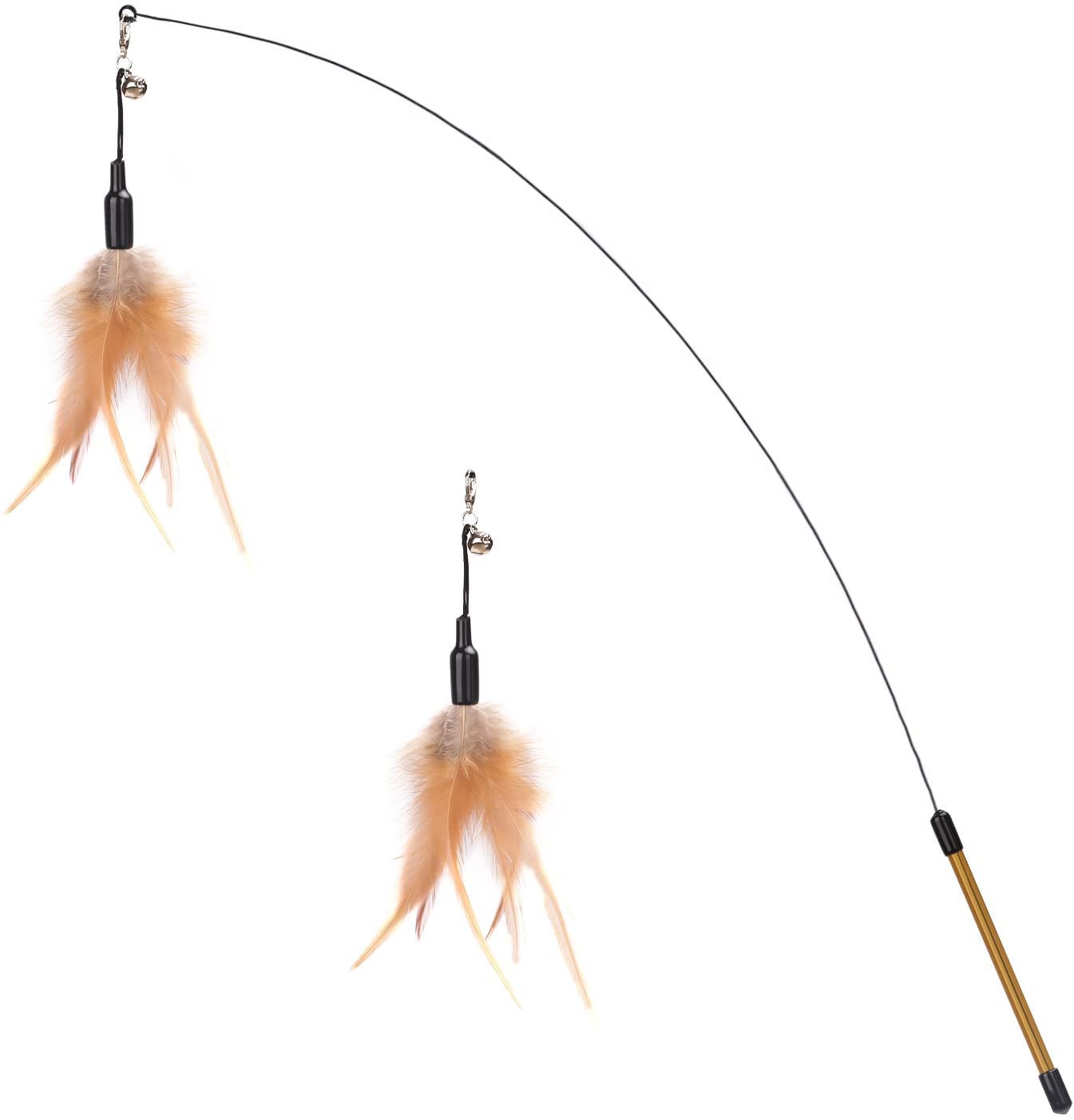 ROSAUI Cat Teaser Wand Toys, Interactive Bird Toys for Indoor Kittens, 42.15’’ Long Cat Fishing Pole Toys, 2Pcs Wires and 5Pcs Natural Refills, Sustainable Wooden Handles, Exercising, Playing