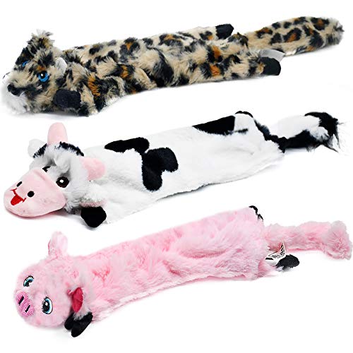 SHARLOVY Dog Squeaky Toy No Stuffing 6 Pack, Dog Toys Crinkle for Small Puppy, Durable Chew Plush Cute Animals Natural for Teething Pet - For Medium and Large Breed / 3 Pack- pig cow leopard