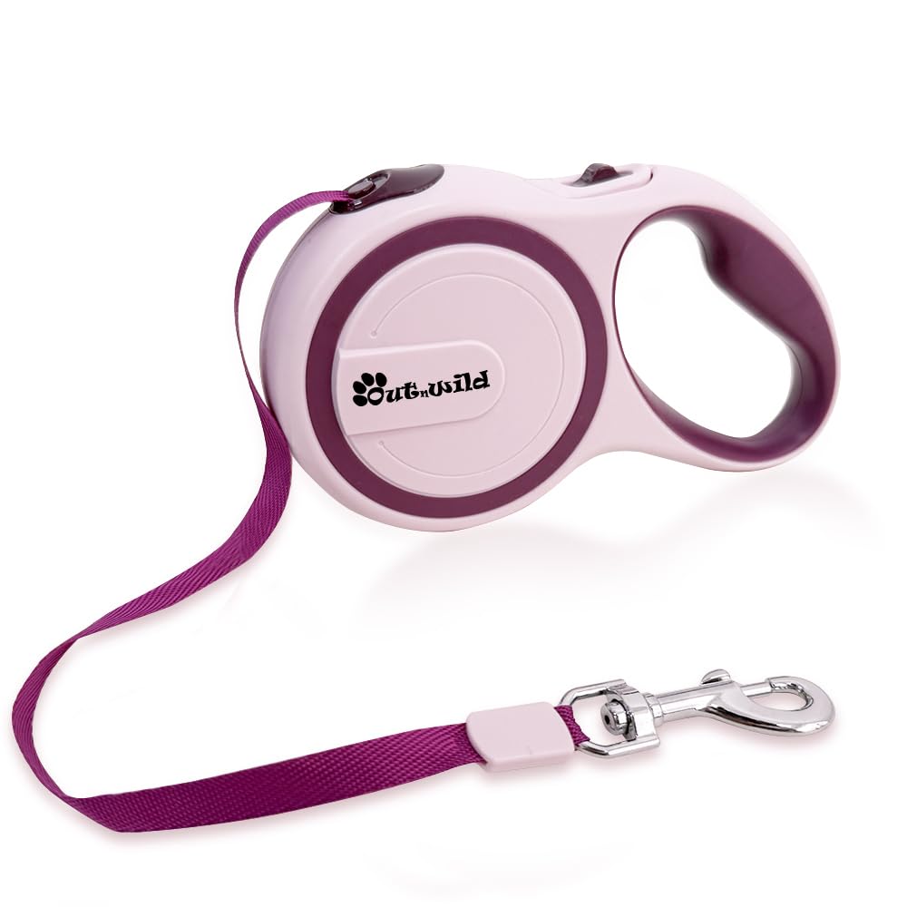 JSXD 360° Tangle-Free Retractable Dog Leash with One-Handed Brake, Pause, Lock, 10 ft Strong Nylon Tape Pet Walking Leash,Suitable for Cats, Small and Medium Dogs up to 66 lbs (Purple, 10 ft)