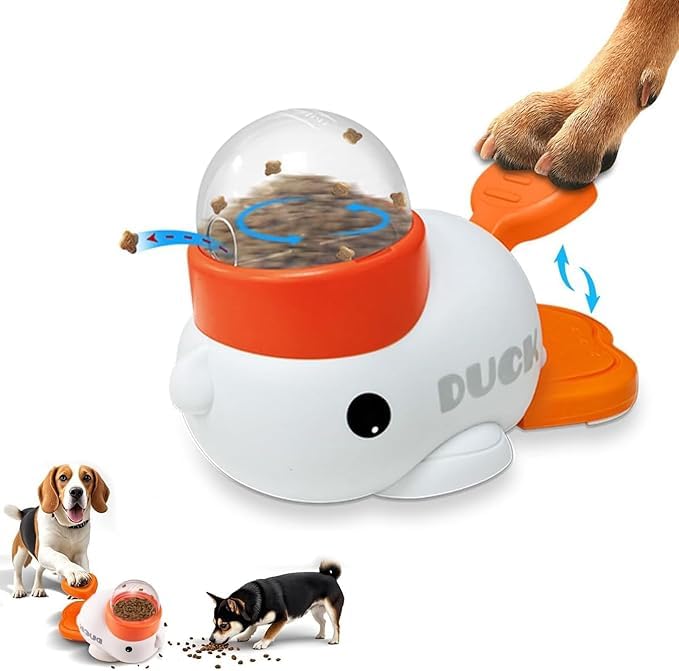 Interactive Dog Treat Dispenser Toy & Slow Feeder Dog Bowls - Duck-Shaped Puzzle Toy for Mental Stimulation, Adjustable Food Outlet for Small to Medium Cats and Dogs - Yellow