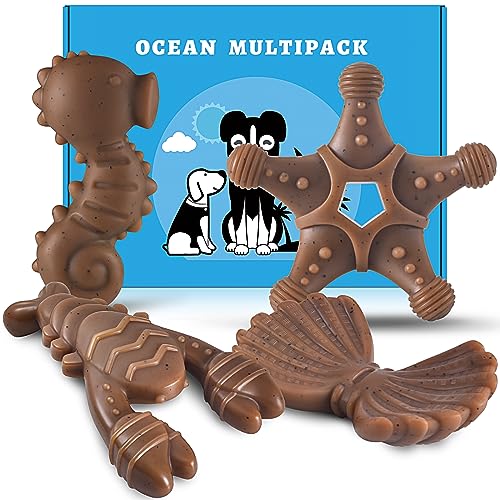 NEZIN Dog Toys for Aggressive Chewers, Indestructible Toys for Large Dogs, Dog Chew for Large Medium Small Breed, 3 Pack Super Chewer with Tough Nylon, Gift for Dogs - 4 PCS