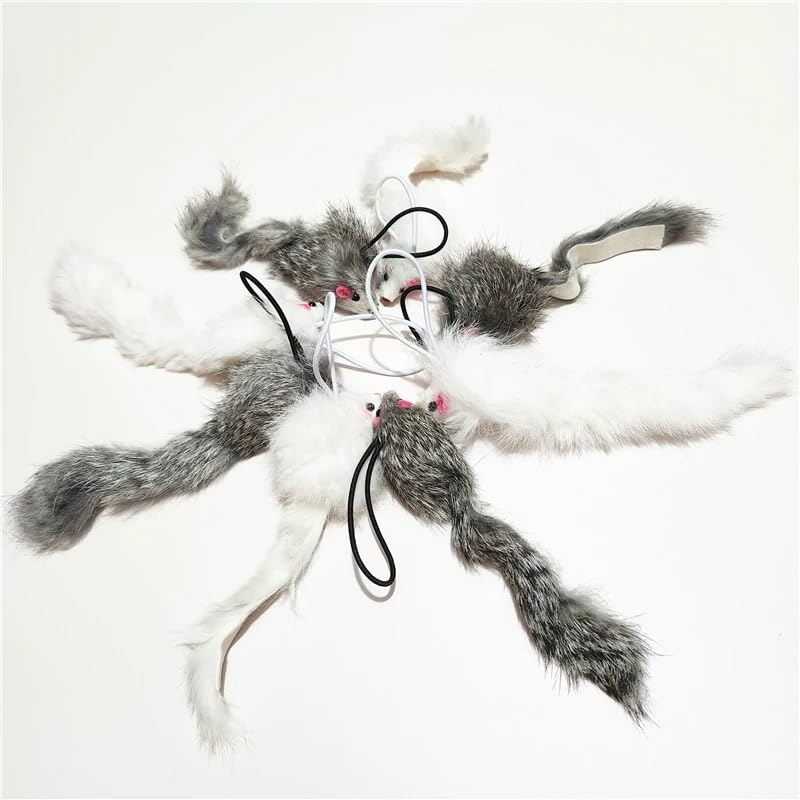 2 Pack Natural Rabbit Fur Cat Toy Refills – Silent Interactive Cat Toys for Indoor Cats, Handmade Replacement Heads with Secure Connector for Cat Wand Toys