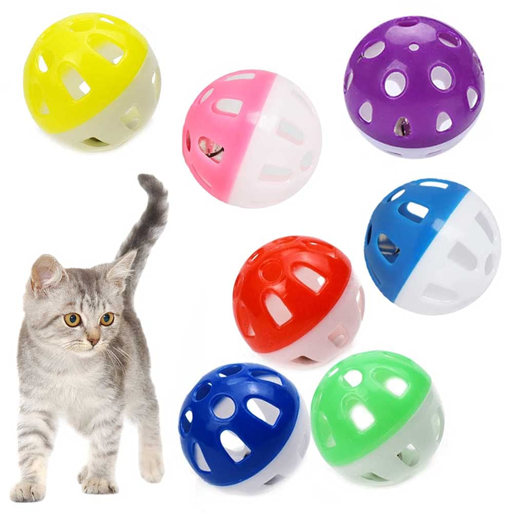 Colorful Cat Toy Balls with Bell 6PCS, Interactive Hollow Design, Plastic, Training Exercise Toy(2 in 1 2P)