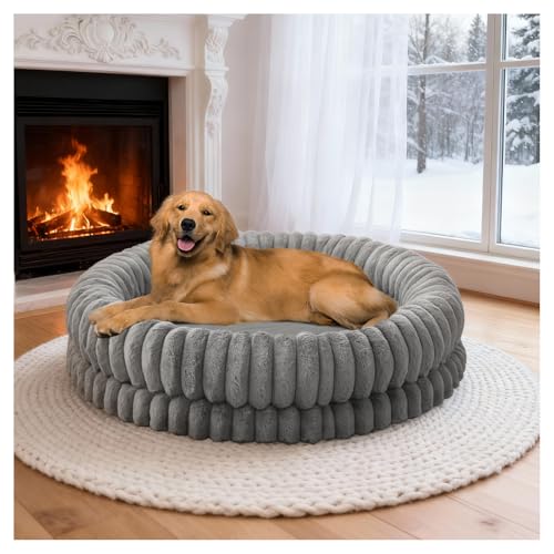 BALANCE Luxury Donut Dog Bed, 30 Inches Round Dog Bed Medium Size Dogs Washable, Orthopedic Calming Dogs Bed for Pets with Anti-Slip Bottom, Oatmeal - 30.0"L x 30.0"W x 7.0"Th / Gray