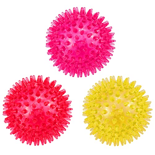 petizer 6 Pack 2.5” Squeaky Dog Toy Balls, Floating Dogs Pool Balls, Spiky Dog Balls, Durable Interactive Fetch Toys for Puppy, Dog Chew Toys for Teething (2.5", Small Dog) - 2.5" (Small Dog) / Pink+Red+Yellow