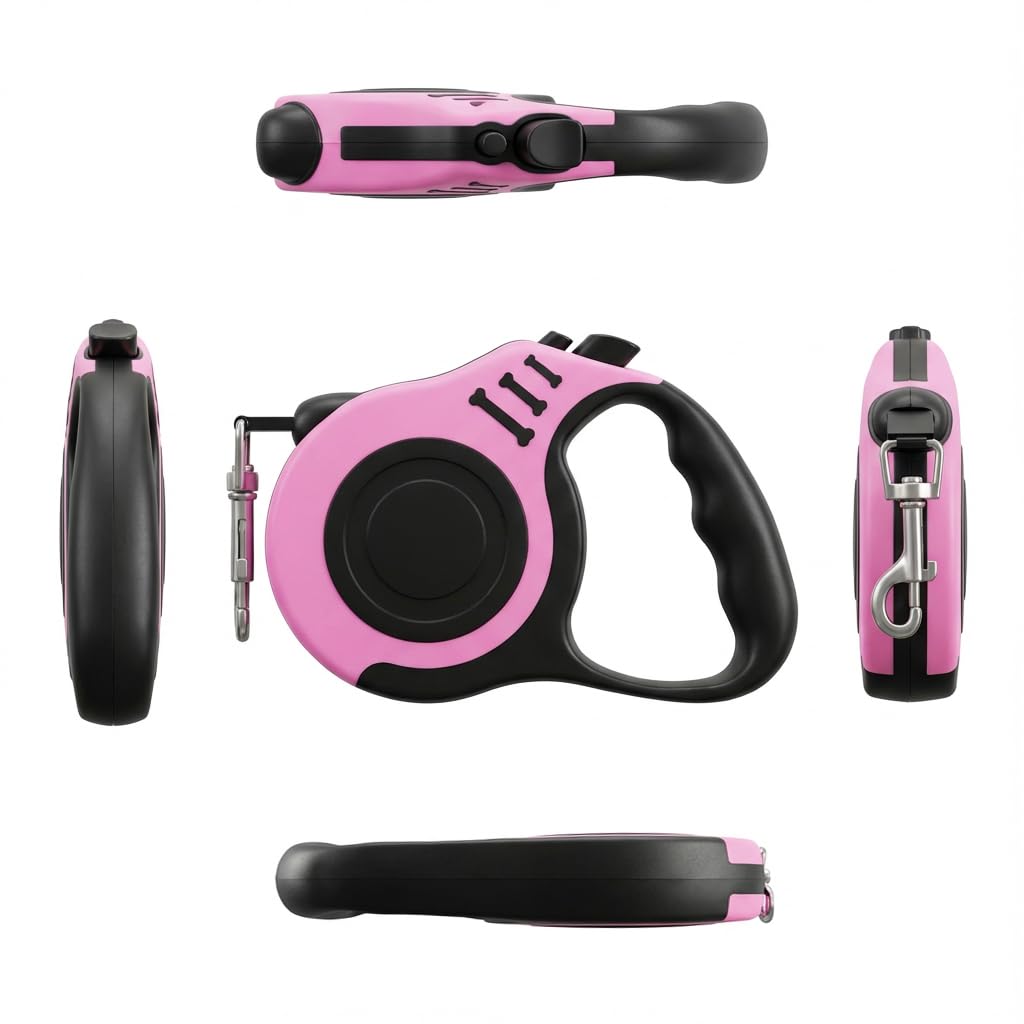 PETIMP Retractable Dog Leash Lightweight 16FT Leash, with Folding Bowl,Dispenser,Waste Bags, for Small Medium Dogs(Pink)