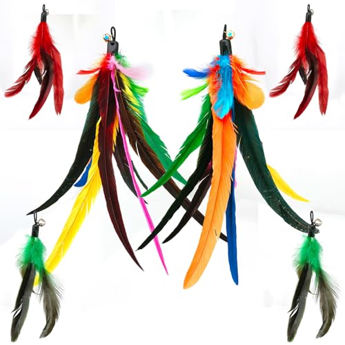 miwoowim Natural unstained Feathers,8PCS Cat Feather Toys Replacement Wand Toy Refills, Cat Feathers Refill for Indoor Cats,Perfect Wand Attachments - 4 PCS Feather Refills
