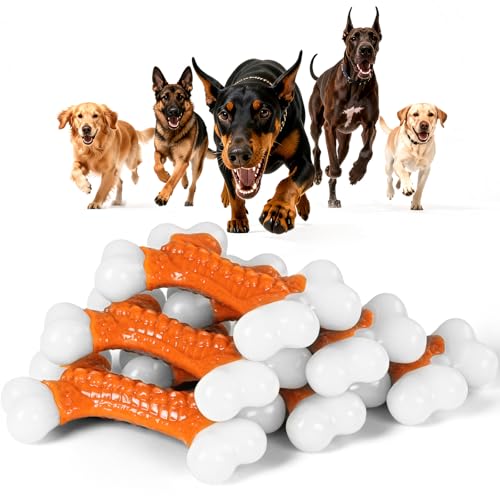 Kseroo Indestructible Dog Toys for Aggressive Chewers: Beef Flavored Hard Nylon Bone Chew Toys, Tough Dog Chew Toys for Large Dogs, Dog Toys to Keep Them Busy for Medium Large Breed (20-80 lbs), Red - 06PC-Peanut Butter-Orange