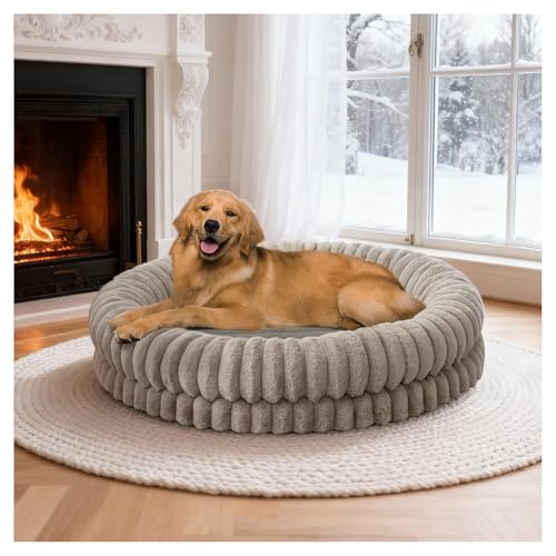 BALANCE Luxury Donut Dog Bed, 30 Inches Round Dog Bed Medium Size Dogs Washable, Orthopedic Calming Dogs Bed for Pets with Anti-Slip Bottom, Oatmeal - 30.0"L x 30.0"W x 7.0"Th / Oatmeal