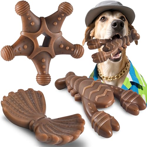 NEZIN Dog Toys for Aggressive Chewers, Indestructible Toys for Large Dogs, Dog Chew for Large Medium Small Breed, 3 Pack Super Chewer with Tough Nylon, Gift for Dogs - 3 PCS