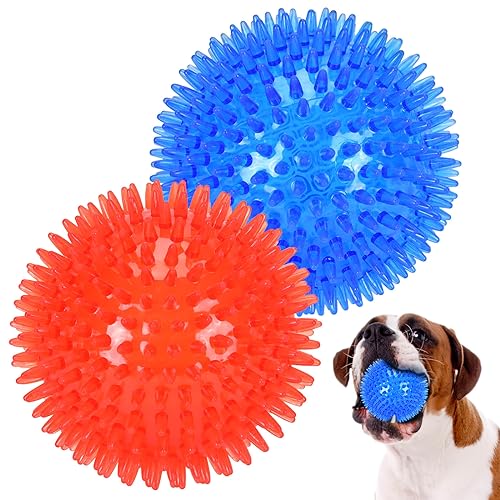 petizer 6 Pack 2.5” Squeaky Dog Toy Balls, Floating Dogs Pool Balls, Spiky Dog Balls, Durable Interactive Fetch Toys for Puppy, Dog Chew Toys for Teething (2.5", Small Dog) - 4.5"(Large Dog) / Red+Blue