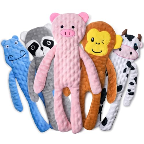SHARLOVY Dog Squeaky Toy No Stuffing 6 Pack, Dog Toys Crinkle for Small Puppy, Durable Chew Plush Cute Animals Natural for Teething Pet - For Medium and Large Breed / 5 Pack