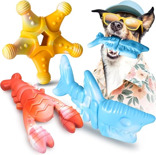 NEZIN Dog Toys for Aggressive Chewers, Indestructible Toys for Large Dogs, Dog Chew for Large Medium Small Breed, 3 Pack Super Chewer with Tough Nylon, Gift for Dogs - MIX 3 PACK