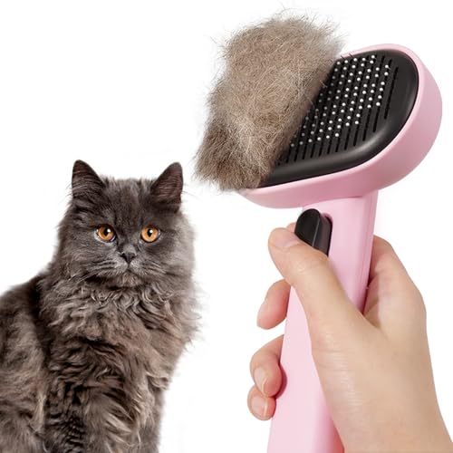 Aumuca Cat Brush for Shedding, Cat Brushes for Indoor Cats, Cat Brush for Long or Short Haired Cats, Cat Grooming Brush Cat Comb for Kitten Rabbit Massage Removes Loose Fur - Pink