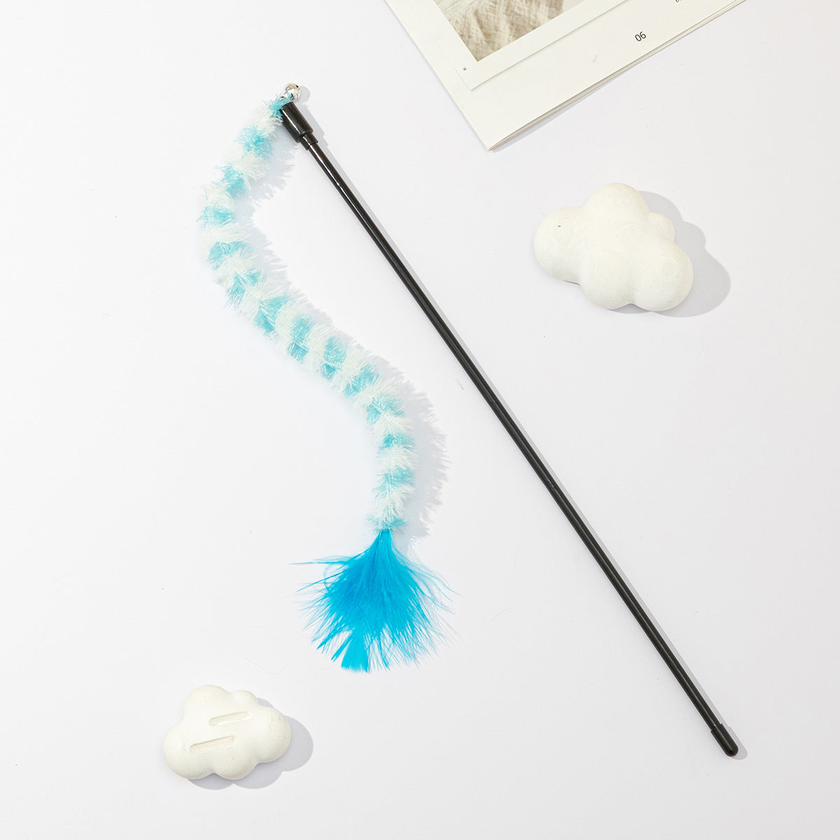 Striped Fuzzy Feather Cat Wand Toy - Interactive Teaser for Kittens & Cats