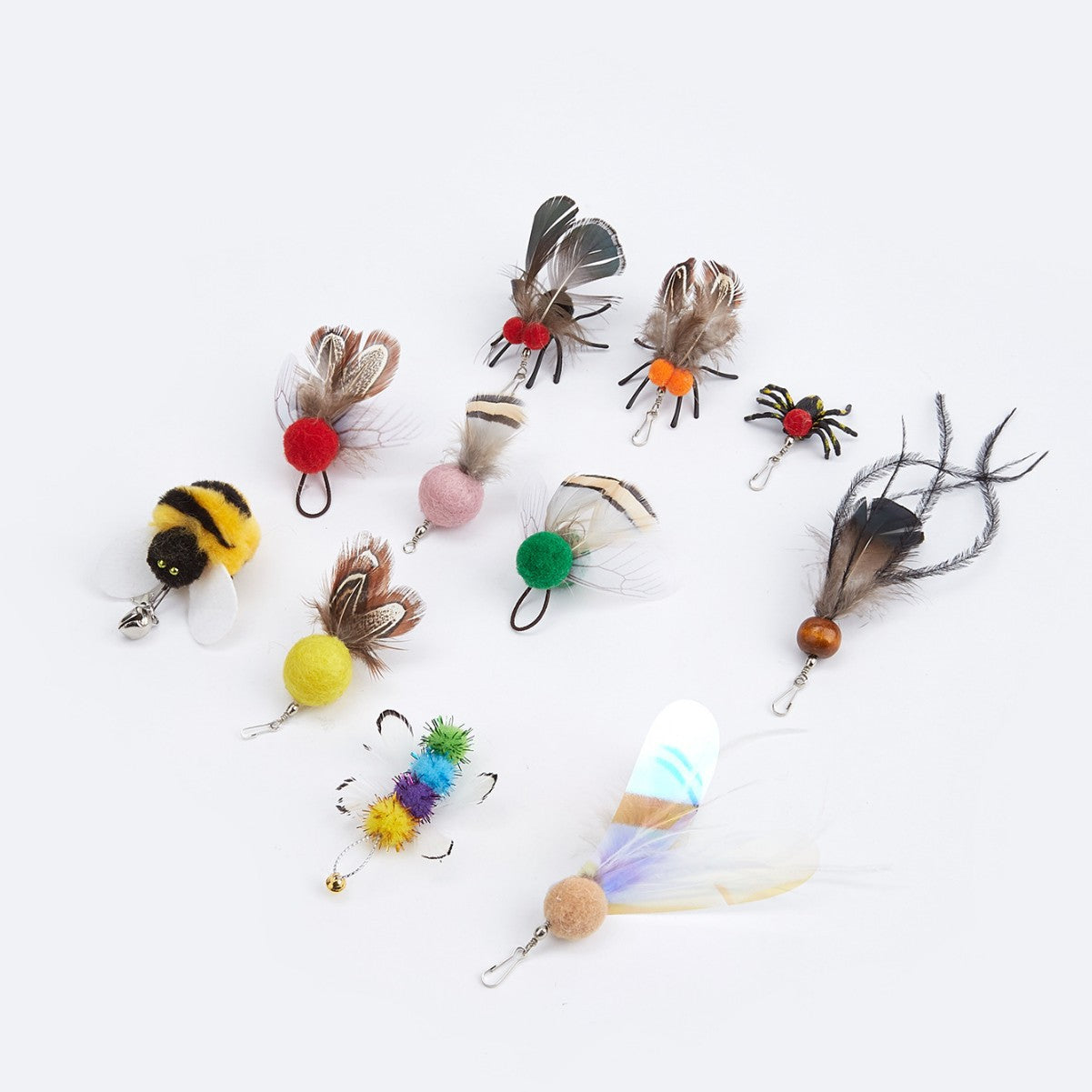 Interactive Feather Cat Teaser Refill Set - Assorted Insect & Bug Replacement Heads for Cat Wand Toys, Interactive Play for Kittens & Adult Cats