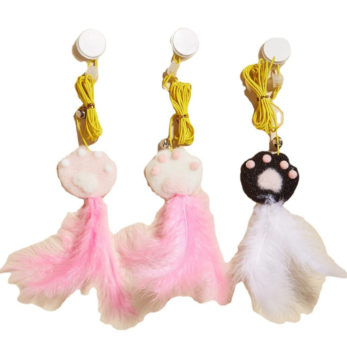 3Pcs Cat Paw Swing Hanging Feather Cat Toy with Bell & Suction Cup, Self-Play Interactive Kitten Teaser for Indoor Cats, Hands-Free Cat Enrichment Toy