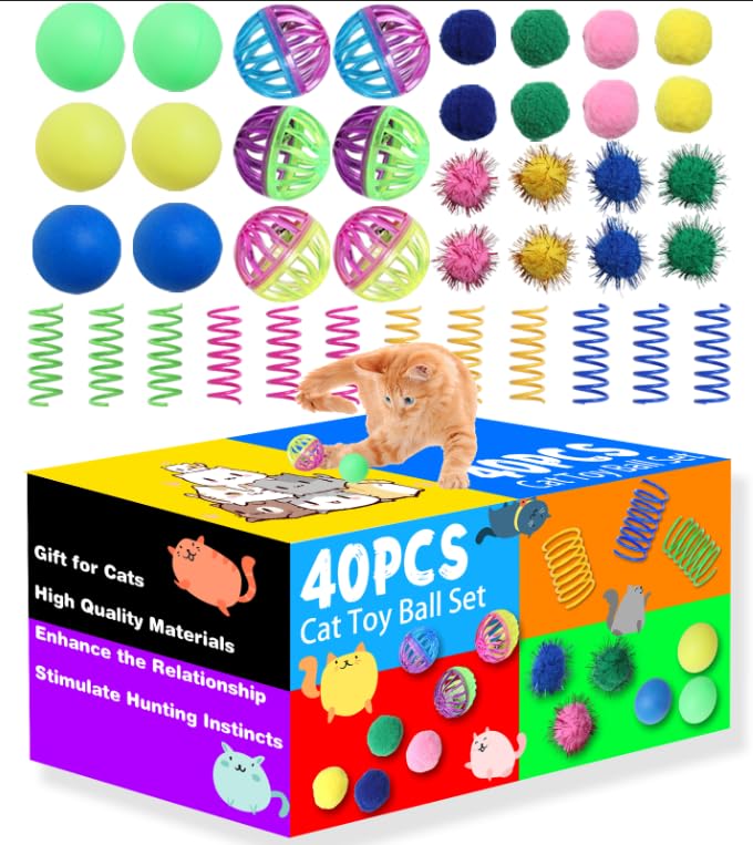 Colorful Cat Toy Balls with Bell 6PCS, Interactive Hollow Design, Plastic, Training Exercise Toy(2 in 1 2P)