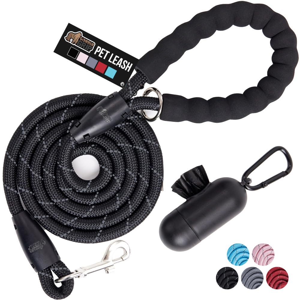BAAPET 2/4/5/6 FT Dog Leash with Comfortable Padded Handle and Highly Reflective Threads for Small Medium and Large Dogs (5FT-1/2'', Black)