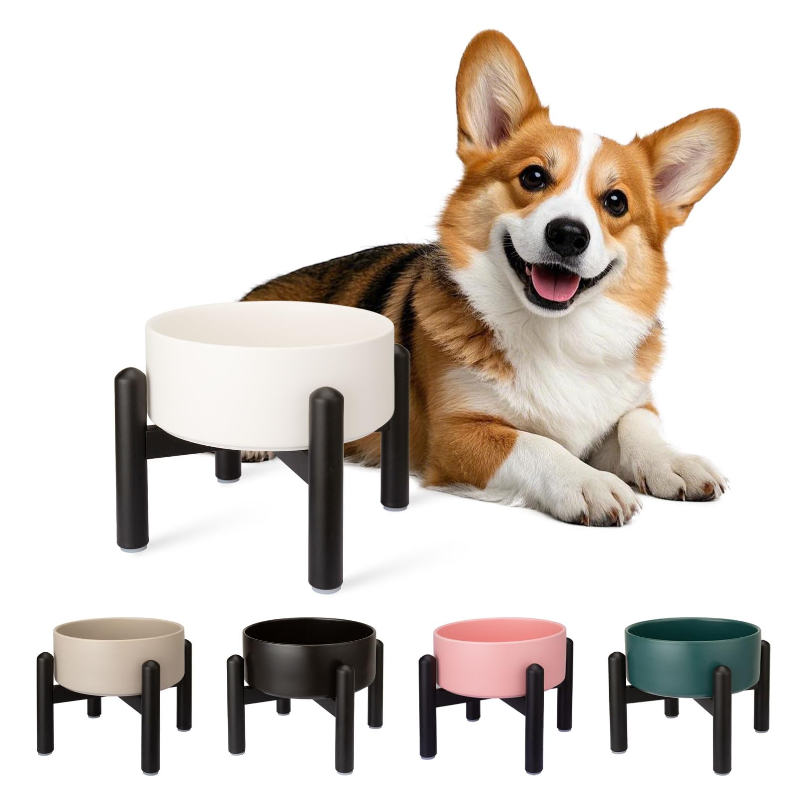 Petygooing Black Elevated/Raised 15°Slanted Ceramic Dog Bowl for Small and Medium Breeds, Tilted Anti Slip Pet Feeding Bowl,Food Water Dish with Stand for Cats and Dogs (28 OZ/3.6 Cups)