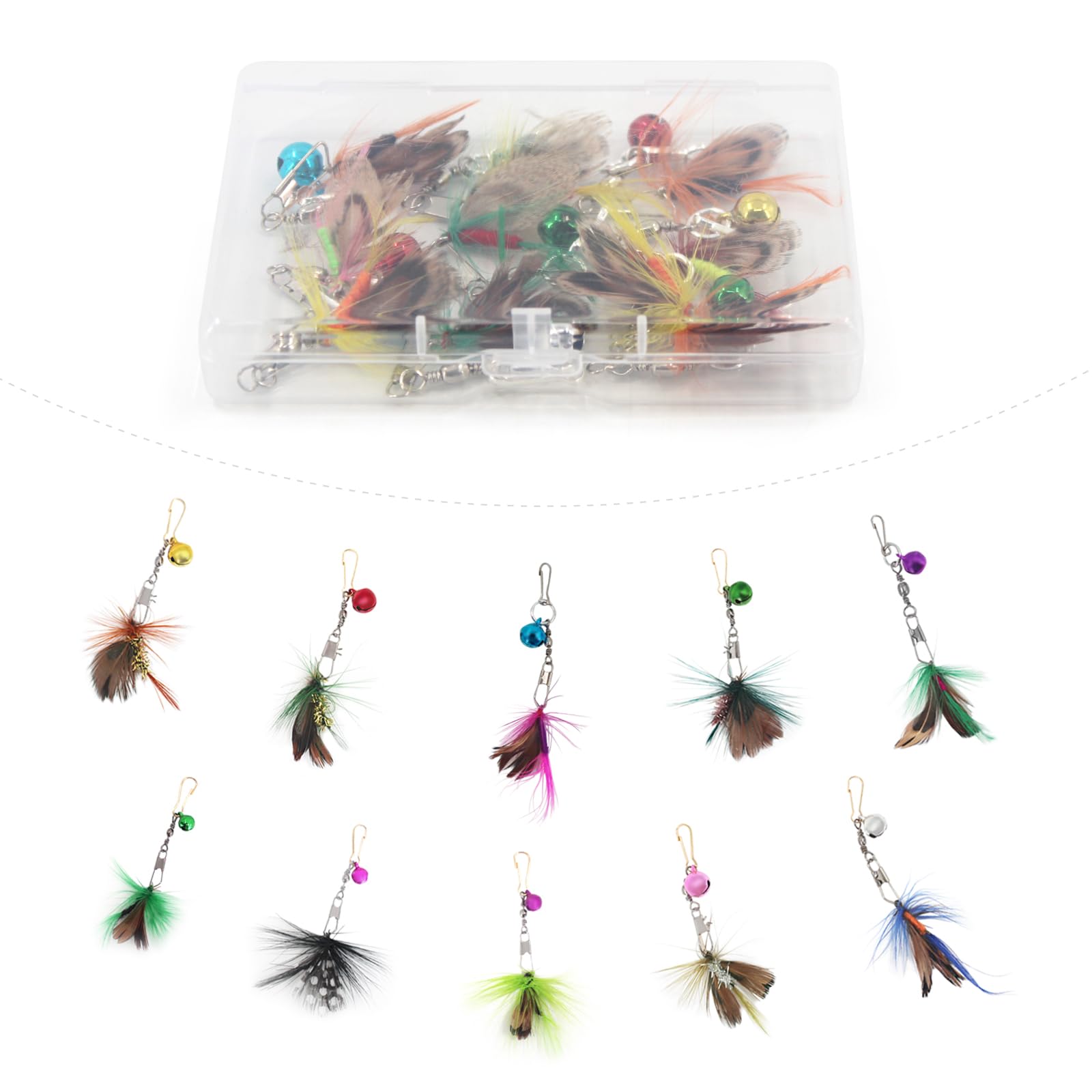SONGWAY Insect Cat Toys with Feather - 6 Pieces Cat Worm Toy Refills, Cat Toy Wand Attachments, Worm Cat Toys, Interactive Toys for Indoor Cats Kittens