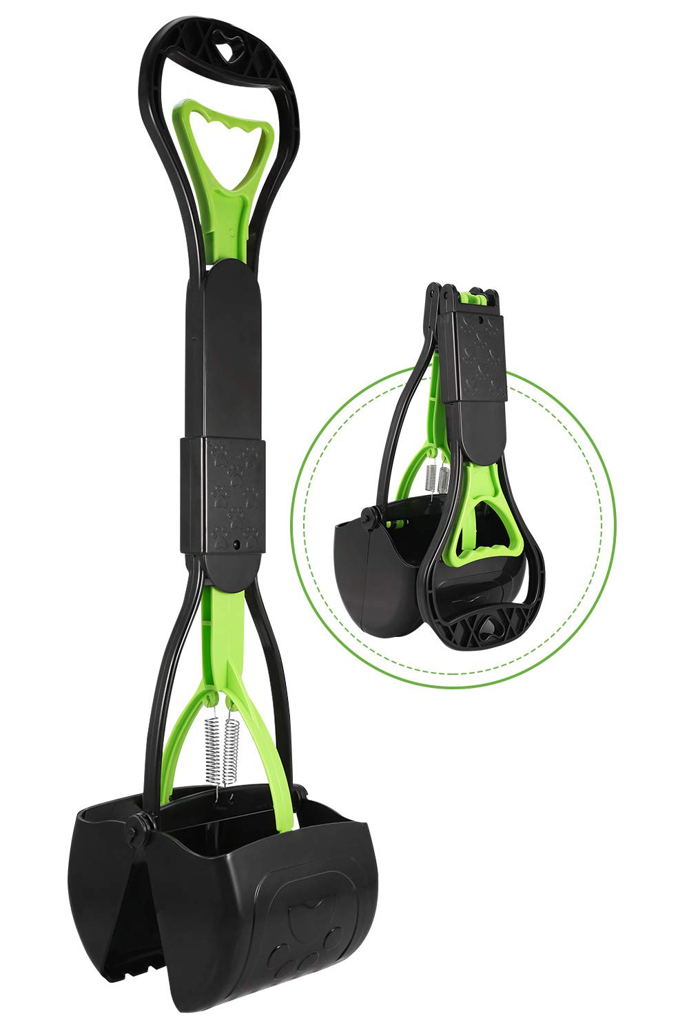 SZHLUX 28" Pooper Scooper, Foldable Dog Pooper Scooper with Unbreakable Material and Durable Spring for Grass and Gravel, Green