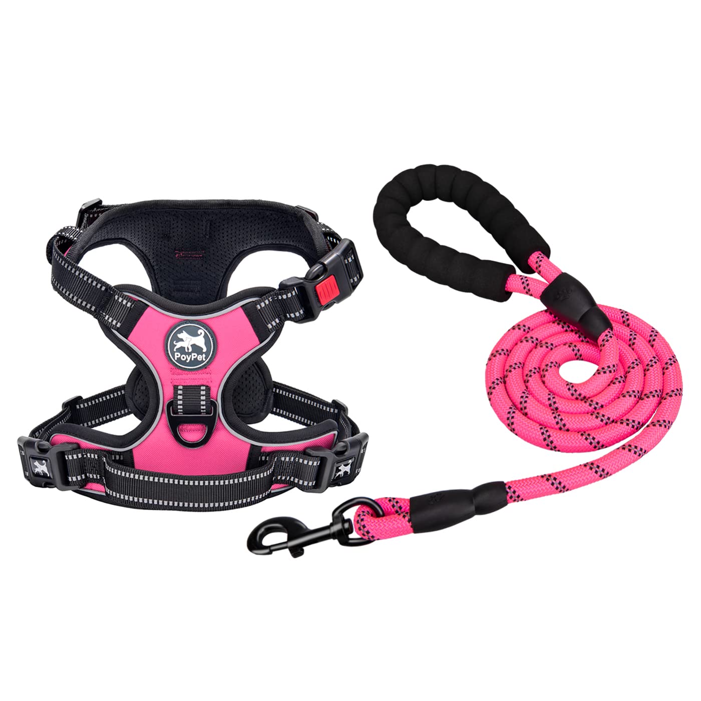 LOBEVE No Pull Dog Harness, Collar & Leash Set | Includes Dog Seat Belt, Collapsible Bowls & Poop Bag Dispenser. Ideal for Training, Walking, Hiking. Fits Small to Large Dogs(Pink-M)