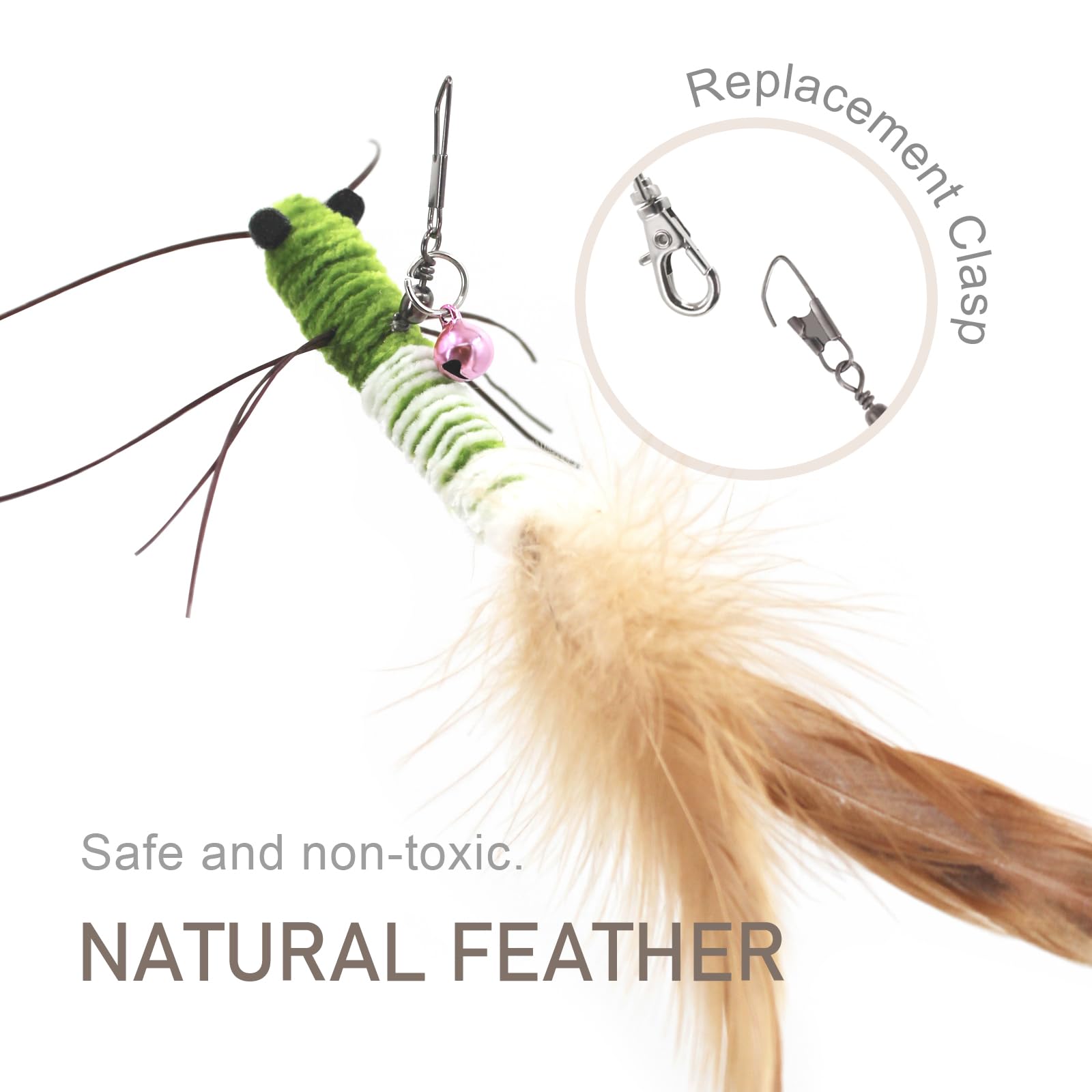 SONGWAY Insect Cat Toys with Feather - 6 Pieces Cat Worm Toy Refills, Cat Toy Wand Attachments, Worm Cat Toys, Interactive Toys for Indoor Cats Kittens