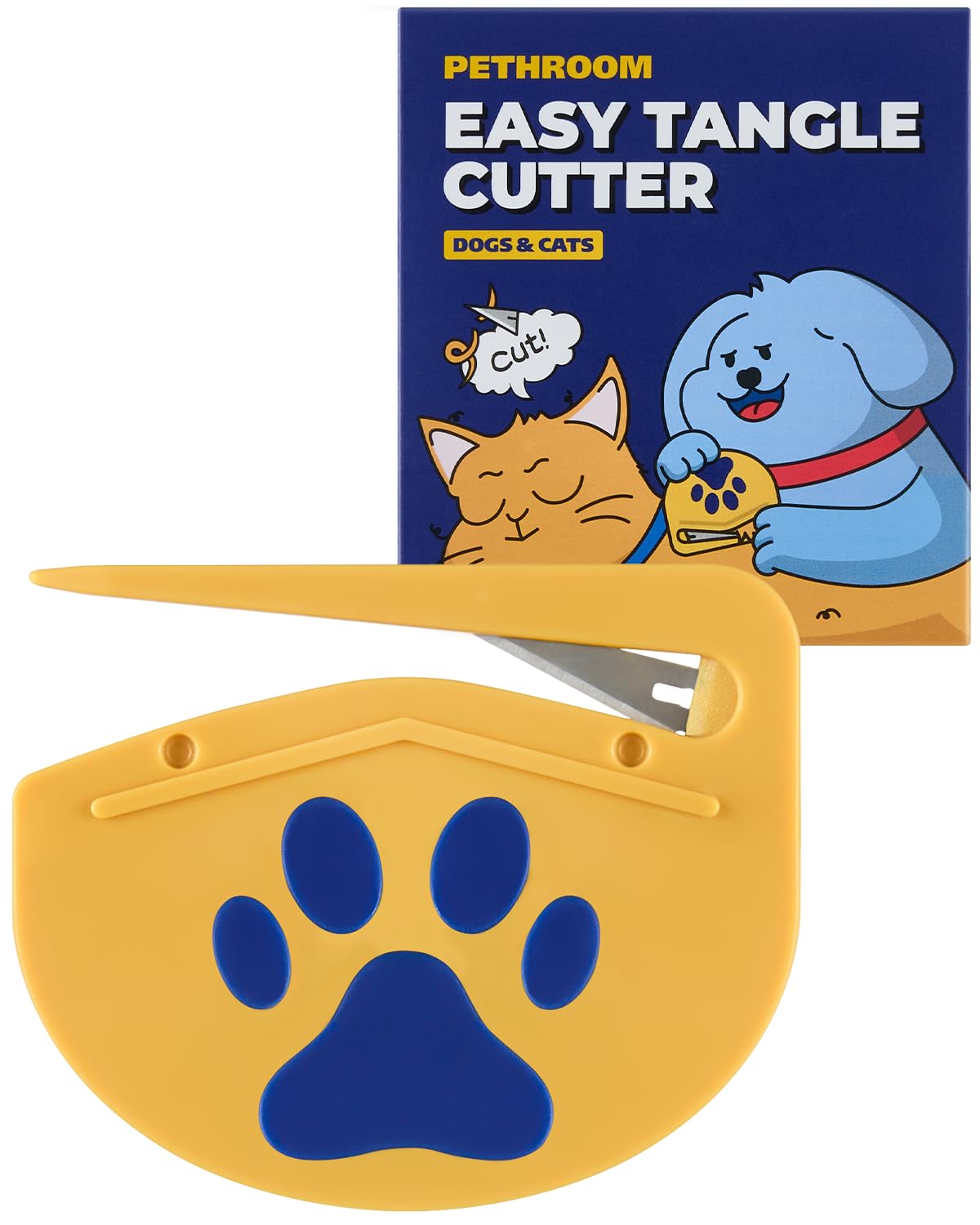 Pets First Professional Pet Mat Remover - Dematting Tool for Grooming Cats & Dogs - Removes Matted Fur, Tangles, Knots, Loose Hair & Dirt - Stainless Steel, Gentle Teeth, Soft Comfort Grip Handle,Blue